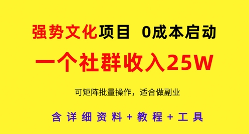 强势文化项目，一个社群收入25个W，0成本启动，可矩阵批量操作，原创详细实操教程-知库商学院