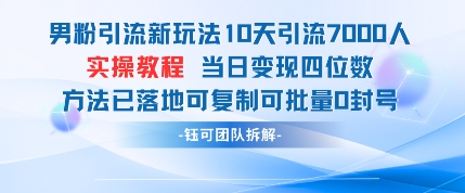 男粉引流新玩法10天引流7000人当日变现四位数可复制可批量0封号-知库商学院