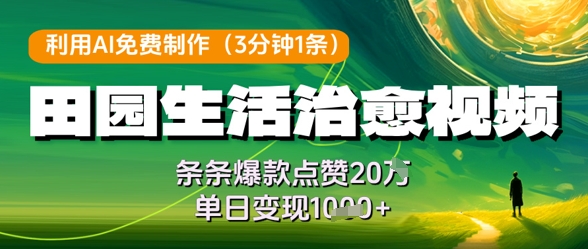 利用AI免费制作田园生活治愈视频，条条爆款点赞20W，单日变现几张-知库商学院