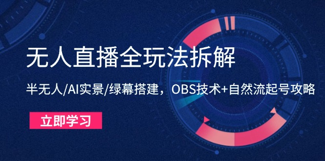 无人直播全玩法拆解：半无人/AI实景/绿幕搭建，OBS技术+自然流起号攻略-知库商学院