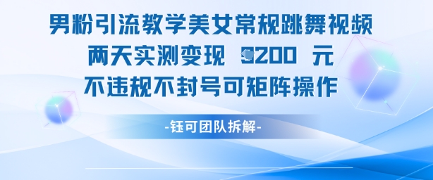 男粉引流教学美女常规跳舞视频两天实测变现1k+，不违规不封号可矩阵操作-知库商学院