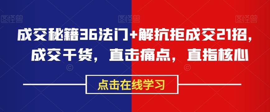 成交秘籍36法门+解抗拒成交21招，成交干货，直击痛点，直指核心-知库商学院