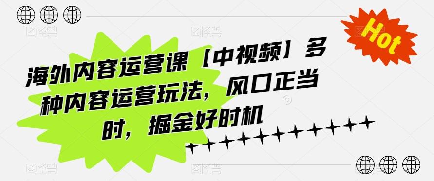 海外内容运营课【中视频】多种内容运营玩法，风口正当时，掘金好时机-知库商学院