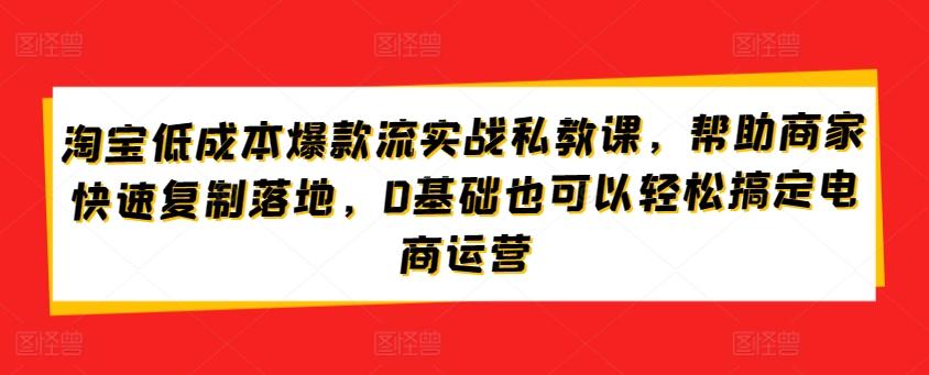 淘宝低成本爆款流实战私教课，帮助商家快速复制落地，0基础也可以轻松搞定电商运营-知库商学院