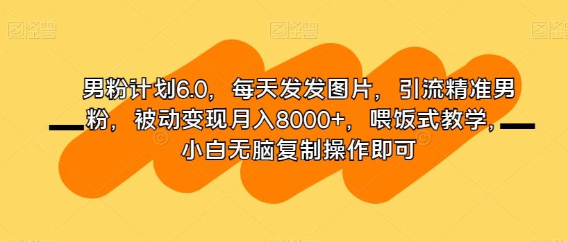 男粉计划6.0，每天发发图片，引流精准男粉，被动变现月入8000+，喂饭式教学，小白无脑复制操作即可-知库商学院