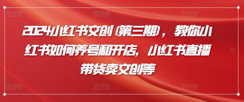 2024小红书文创(第三期)，教你小红书如何养号和开店，小红书直播带货卖文创等-知库商学院