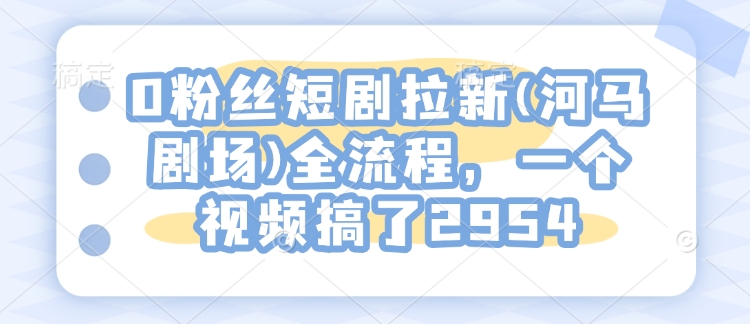 0粉丝短剧拉新(河马剧场)全流程，一个视频搞了2954-知库商学院