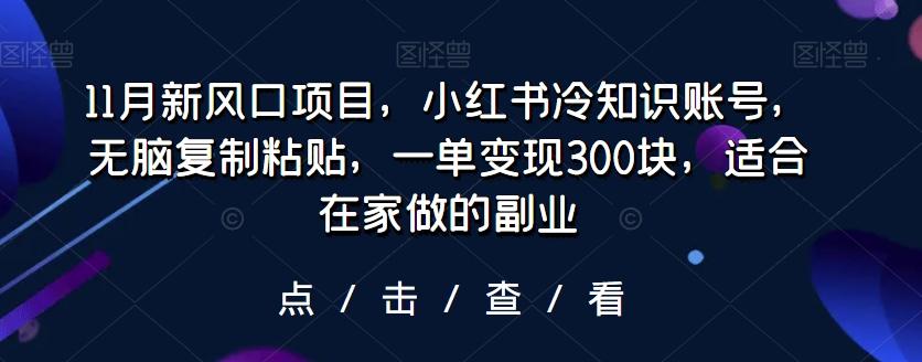 11月新风口项目，小红书冷知识账号，无脑复制粘贴，一单变现300块，适合在家做的副业-知库商学院