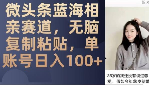 微头条蓝海相亲赛道，无脑复制粘贴，单账号日入100+-知库商学院
