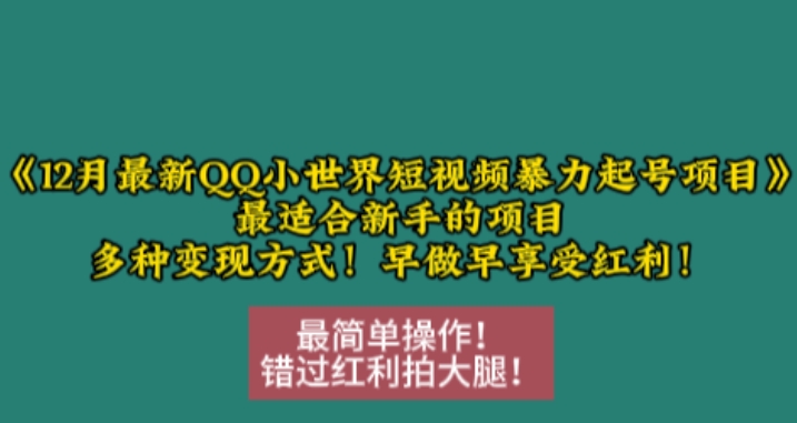 12月最新QQ小世界短视频暴力起号项目，最适合新手的项目，多种变现方式-知库商学院
